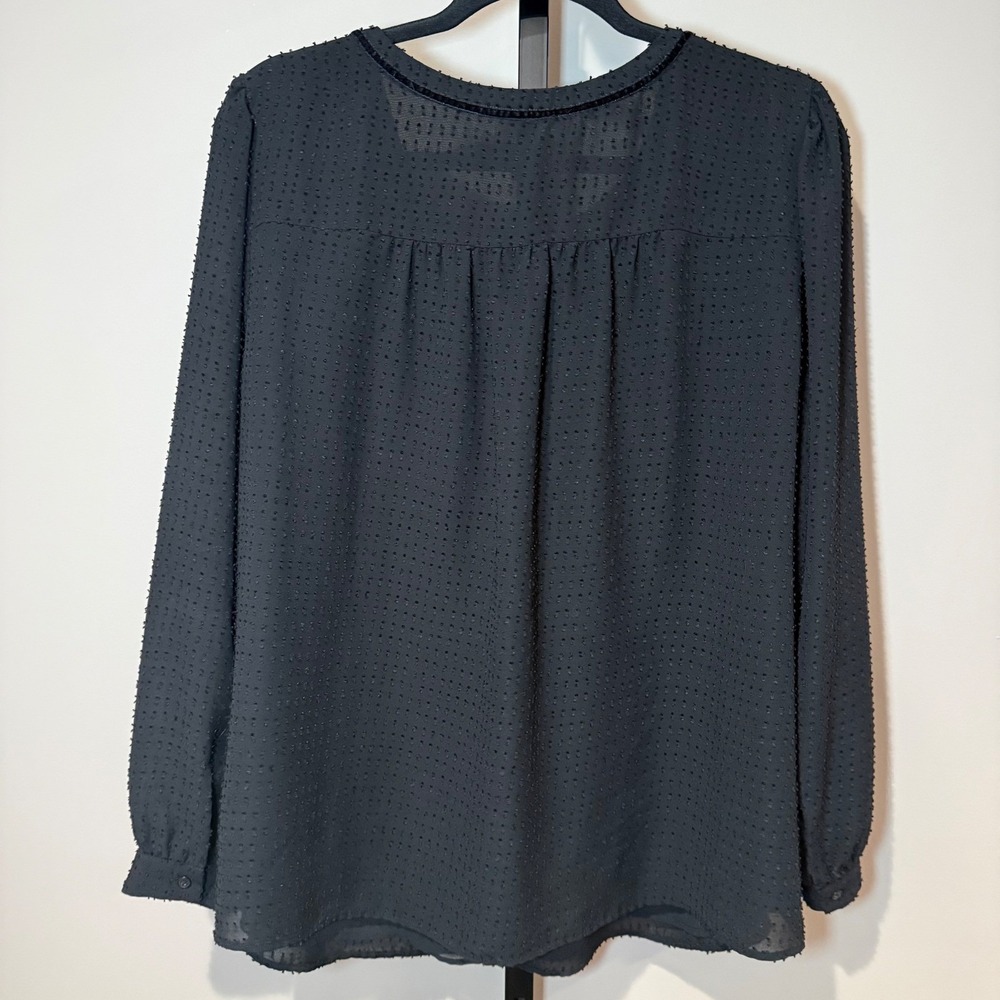 Loft Plus Velvet Trim Swiss Dots Long Sleeve Blouse Black‎ Size 16 - Picture 4 of 8